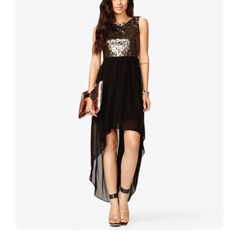 Gold sequin hi lo dress